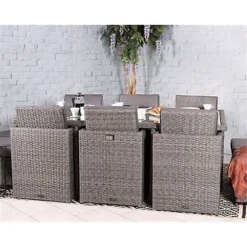 10 Seater Cube Set - 195cm X 125cm Square Table With Parasol, 6 Cube Chairs And 4 Integral Stools Including Cushions