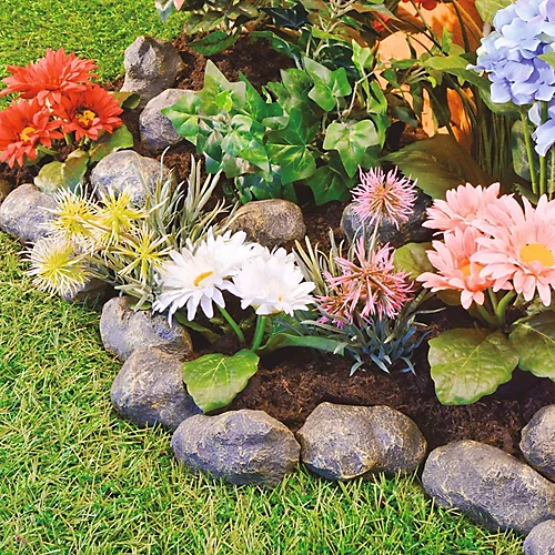 14pc Stone Effect Garden Edging - Polyresin Rock Border For Rockeries, Flower Beds, Ponds Or Lawns - Each Stone L8.9 X H5 X W5cm 1 14pc Stone Effect Garden Edging - Polyresin Rock Border For Rockeries, Flower Beds, Ponds Or Lawns - Each Stone L8.9 X H5 X W5cm