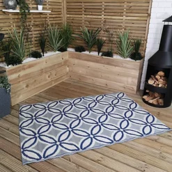 180cm X 120cm Outdoor Geometric Pattern Waterproof Rug Mat For Garden Patio In Blue 6 180cm X 120cm Outdoor Geometric Pattern Waterproof Rug Mat For Garden Patio In Blue -Outsunny Garden Zone 180cm x 120cm outdoor geometric pattern waterproof rug mat for garden patio in blue5056589111564 03c MP