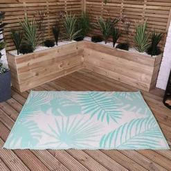 180cm X 120cm Outdoor Geometric Pattern Waterproof Rug Mat For Garden Patio In Mint Green