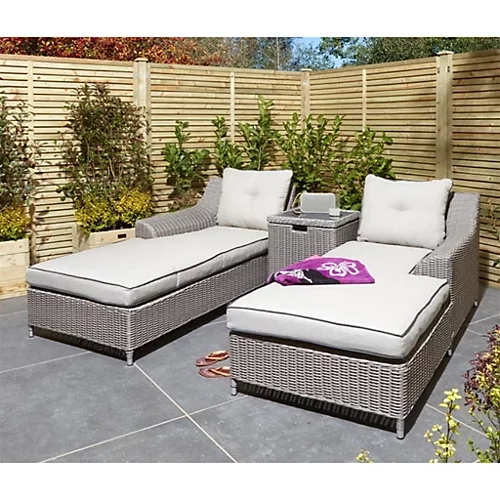 2 Seater Natural Stone Rattan Weave Garden Sun Lounger Set 1 2 Seater Natural Stone Rattan Weave Garden Sun Lounger Set