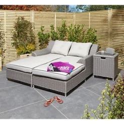 2 Seater Natural Stone Rattan Weave Garden Sun Lounger Set 5 2 Seater Natural Stone Rattan Weave Garden Sun Lounger Set -Outsunny Garden Zone 2 seater natural stone rattan weave garden sun lounger set0792273864488 03c MP