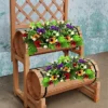 2 Tier Wood Barrel Planter With Trellis - Natural