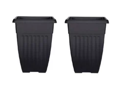 2 X 55cm Tall Athens Plant Pot Flared Garden Plastic Patio Flower Planter Black Colour