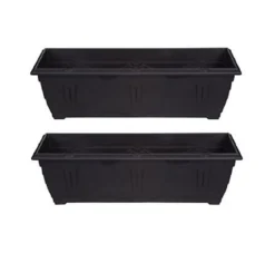 2 X 60cm Slim Plastic Venetian Window Box Trough Planter Pot Black Colour