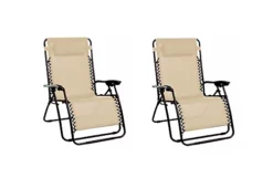2 X Beige Zero Gravity Chair Lounger