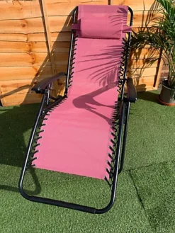 2 X Blush Pink Zero Gravity Chair Lounger -Outsunny Garden Zone 2 x blush pink zero gravity chair lounger5060950102549 04c MP