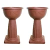 2 X Terracotta Colour Venetian Jardiniere Plant Pot Round Plastic Pedestal Flower Planter Bowl
