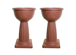 2 X Terracotta Colour Venetian Jardiniere Plant Pot Round Plastic Pedestal Flower Planter Bowl