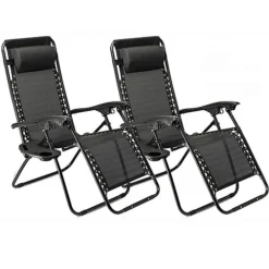 2 X Textoline Zero Gravity Reclining Garden Chair Sun Beach Lounger Recliner Outdoor Black