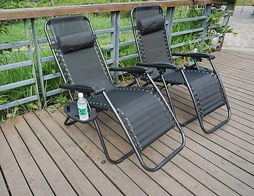 2 X Textoline Zero Gravity Reclining Garden Chair Sun Beach Lounger Recliner Outdoor Black 3 2 X Textoline Zero Gravity Reclining Garden Chair Sun Beach Lounger Recliner Outdoor Black - Image 3