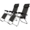 2x GardenCo Black Zero Gravity Recliners Chairs - Reclining Garden Sun Lounger Or Camping With Side Tables