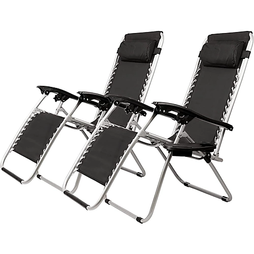 2x GardenCo Black Zero Gravity Recliners Chairs - Reclining Garden Sun Lounger Or Camping With Side Tables 1 2x GardenCo Black Zero Gravity Recliners Chairs - Reclining Garden Sun Lounger Or Camping With Side Tables