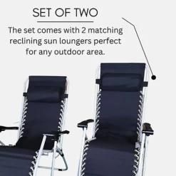 2x Reclining Sun Loungers With Head Rest -Outsunny Garden Zone 2x reclining sun loungers with head rest5013478135261 03c MP