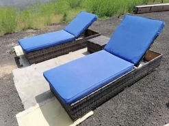 3 Pieces Rattan Sun Lounger Set, 2 Rattan Lounger With Cushion + Storage Rattan Table, Backrest Adjustable - Blue 6 3 Pieces Rattan Sun Lounger Set, 2 Rattan Lounger With Cushion + Storage Rattan Table, Backrest Adjustable - Blue -Outsunny Garden Zone 3 pieces rattan sun lounger set 2 rattan lounger with cushion storage rattan table backrest adjustable blue0726972295564 03c MP