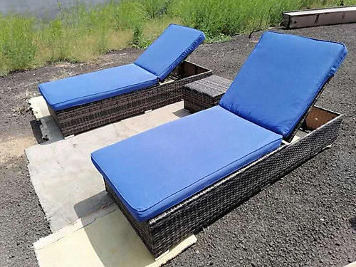 3 Pieces Rattan Sun Lounger Set, 2 Rattan Lounger With Cushion + Storage Rattan Table, Backrest Adjustable - Blue 3 3 Pieces Rattan Sun Lounger Set, 2 Rattan Lounger With Cushion + Storage Rattan Table, Backrest Adjustable - Blue - Image 3
