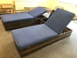 3 Pieces Rattan Sun Lounger Set, 2 Rattan Lounger With Cushion + Storage Rattan Table, Backrest Adjustable - Blue 7 3 Pieces Rattan Sun Lounger Set, 2 Rattan Lounger With Cushion + Storage Rattan Table, Backrest Adjustable - Blue -Outsunny Garden Zone 3 pieces rattan sun lounger set 2 rattan lounger with cushion storage rattan table backrest adjustable blue0726972295564 04c MP
