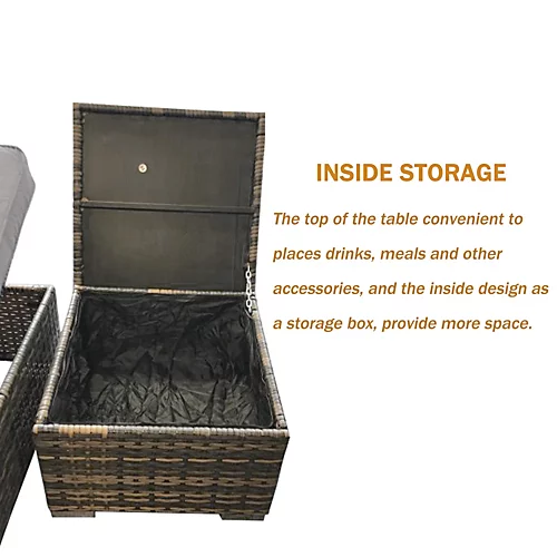 3 Pieces Rattan Sun Lounger Set, 2 Rattan Lounger With Cushion + Storage Rattan Table, Backrest Adjustable - Gray 4 3 Pieces Rattan Sun Lounger Set, 2 Rattan Lounger With Cushion + Storage Rattan Table, Backrest Adjustable - Gray - Image 4