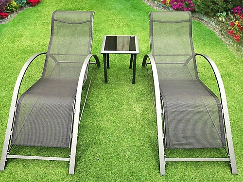 3pc Garden Sun Lounger Set With Table 2 3pc Garden Sun Lounger Set With Table - Image 2