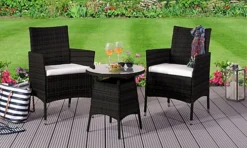 3PC Rattan Bistro Set Outdoor Garden Patio Furniture In Black With Cover