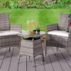 3PC Rattan Bistro Set Outdoor Garden Patio Furniture In Grey With Cover