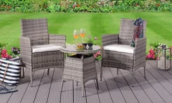 3PC Rattan Bistro Set Outdoor Garden Patio Furniture In Grey With Cover