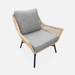 4-seater Bamboo-style Rattan Garden Sofa Set - 2-seater Sofa 2 Armchairs 2 Nesting Tables - Kuta - Heather Grey Cushions -Outsunny Garden Zone 4 seater bamboo style rattan garden sofa set 2 seater sofa 2 armchairs 2 nesting tables kuta heather grey cushions3760287186145 03c MP