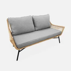 4-seater Bamboo-style Rattan Garden Sofa Set - 2-seater Sofa 2 Armchairs 2 Nesting Tables - Kuta - Heather Grey Cushions -Outsunny Garden Zone 4 seater bamboo style rattan garden sofa set 2 seater sofa 2 armchairs 2 nesting tables kuta heather grey cushions3760287186145 06c MP