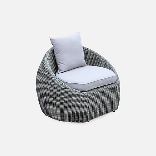 4-seater Designer Round Rattan Garden Sofa Set With 1 Sofa 2 Armchairs 1 Coffee Table - Ritardo - Grey Rattan / Light Grey Cush 3 4-seater Designer Round Rattan Garden Sofa Set With 1 Sofa 2 Armchairs 1 Coffee Table - Ritardo - Grey Rattan / Light Grey Cush - Image 3