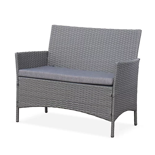 4-seater Polyrattan Garden Sofa Set - Sofa 2 Armchairs Coffee Table - Moltes - Grey Rattan Grey Cushions 3 4-seater Polyrattan Garden Sofa Set - Sofa 2 Armchairs Coffee Table - Moltes - Grey Rattan Grey Cushions - Image 3