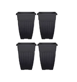 4 X 42cm Tall Athens Plant Pot Flared Garden Plastic Patio Flower Planter Black Colour