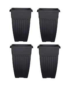 4 X 55cm Tall Athens Plant Pot Flared Garden Plastic Patio Flower Planter Black Colour