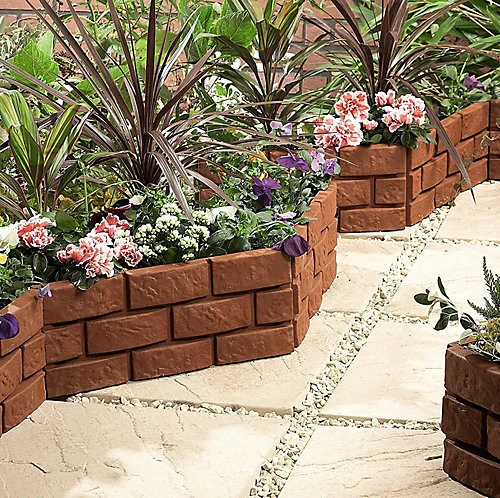 4 X Brick Effect Garden Border Edging Strips - Terracotta Weatherproof Interlocking Fence Or Planter Panels - Each H17.5 X L43cm 1 4 X Brick Effect Garden Border Edging Strips - Terracotta Weatherproof Interlocking Fence Or Planter Panels - Each H17.5 X L43cm