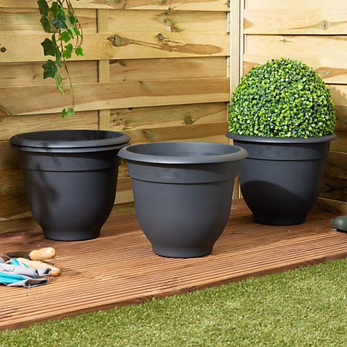 4 X Wham Bell Pot 36cm Round Recycled Plastic Planter Slate 1 4 X Wham Bell Pot 36cm Round Recycled Plastic Planter Slate