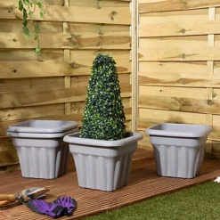 4 X Wham Vista 40cm Square Recycled Plastic Planter Upcycle Grey