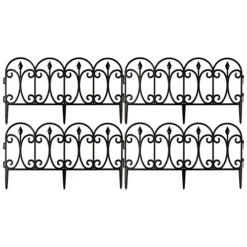 4 X Wrought Iron Effect Garden Edge Panels - Weather Resistant Interlocking Plastic Edging Strips - Each H33 X W60cm, Total 2.4m