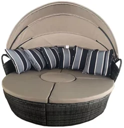 5 PCS Modular Wicker Garden Daybed, Rattan Lounge Chair Round Daybed With Cushion And Waterproof Cover -Outsunny Garden Zone 5 pcs modular wicker garden daybed rattan lounge chair round daybed with cushion and waterproof cover0726972295977 04c MP