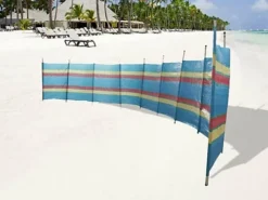 5 Pole Windbreak Wooden Multicolor Blue Stripe Tall Windbreaker Folding Garden Camping Beach Picnic Holiday Privacy Sun Screen -Outsunny Garden Zone 5 pole windbreak wooden multicolor blue stripe tall windbreaker folding garden camping beach picnic holiday privacy sun screen5012184567922 05c MP