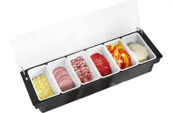 6 Compartment Tray For Pizza Toppings - Black Picking Pizza Oven Station