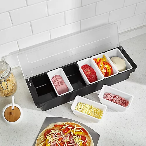 6 Compartment Tray For Pizza Toppings - Black Picking Pizza Oven Station 3 6 Compartment Tray For Pizza Toppings - Black Picking Pizza Oven Station - Image 3