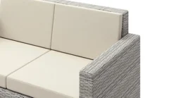 6 Piece Grey Rattan Sofa Garden Lounge Set Black Glass Topped Coffee Side Table 2 Seater 3 Seater Armchairs Beige Cushions -Outsunny Garden Zone 6 piece grey rattan sofa garden lounge set black glass topped coffee side table 2 seater 3 seater armchairs beige cushions5060678405700 03c MP