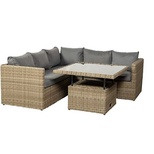 6 Seater Garden Furniture Set - 4 Piece - Deluxe Rattan Corner Lounging Set - Sofa Set + Height Adjustable Table + Cushions 2 6 Seater Garden Furniture Set - 4 Piece - Deluxe Rattan Corner Lounging Set - Sofa Set + Height Adjustable Table + Cushions - Image 2