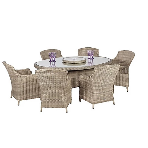 6 Seater Garden Furniture Set - 7 Piece - Deluxe Rattan Oval Imperial Dining Set - 200x145cm Table + 6 Chairs Includes Cushions 1 6 Seater Garden Furniture Set - 7 Piece - Deluxe Rattan Oval Imperial Dining Set - 200x145cm Table + 6 Chairs Includes Cushions