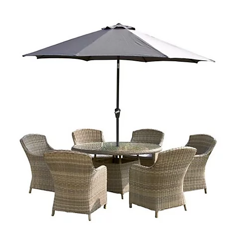6 Seater Garden Furniture Set - 7 Piece - Deluxe Rattan Round Imperial Dining Set - 110cm Table With 6 Chairs Includes Cushions 4 6 Seater Garden Furniture Set - 7 Piece - Deluxe Rattan Round Imperial Dining Set - 110cm Table With 6 Chairs Includes Cushions - Image 4