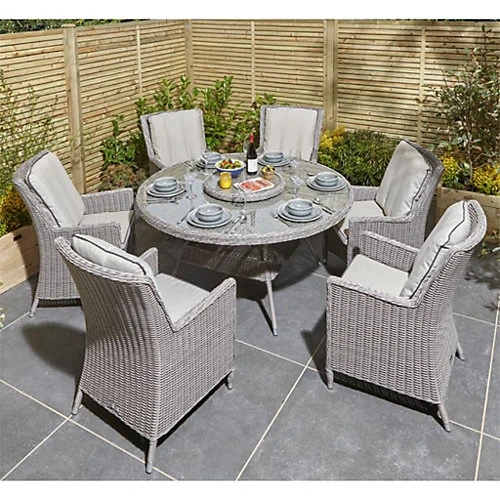 6 Seater Natural Stone Rattan Weave Garden Dining Set 1 6 Seater Natural Stone Rattan Weave Garden Dining Set