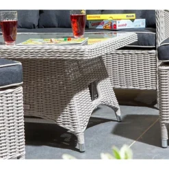 6 Seater Putty Grey Compact Rattan Weave Corner Garden Dining Set - With Stools -Outsunny Garden Zone 6 seater putty grey compact rattan weave corner garden dining set with stools0792273864556 03c MP