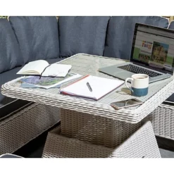 6 Seater Putty Grey Compact Rattan Weave Corner Garden Dining Set - With Stools -Outsunny Garden Zone 6 seater putty grey compact rattan weave corner garden dining set with stools0792273864556 04c MP