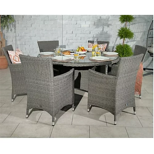 6 Seater Round Carver Dining Set 140cm Round Table With 6 Carver Chairs Including Cushions 1 6 Seater Round Carver Dining Set 140cm Round Table With 6 Carver Chairs Including Cushions