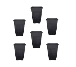 6 X 42cm Tall Athens Plant Pot Flared Garden Plastic Patio Flower Planter Black Colour