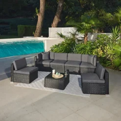 7 Piece Modular Rattan Sofa Garden Lounge Set , Black 6 7 Piece Modular Rattan Sofa Garden Lounge Set , Black -Outsunny Garden Zone 7 piece modular rattan sofa garden lounge set black5056546201253 03c MP